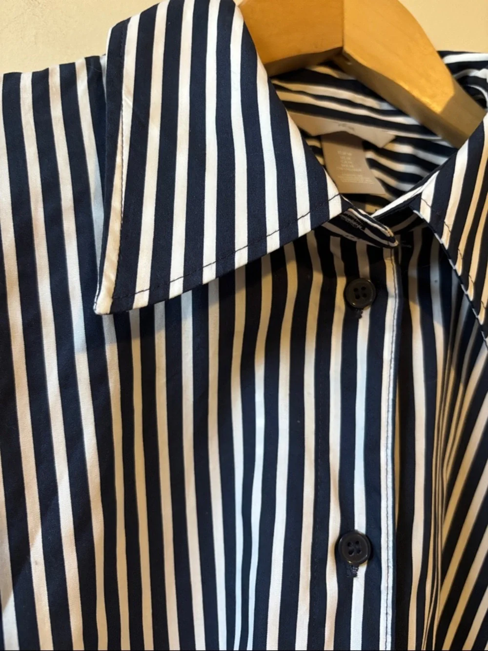 H&M Navy and White Vertical Stripe Dress Shirt - Picture 4 of 7